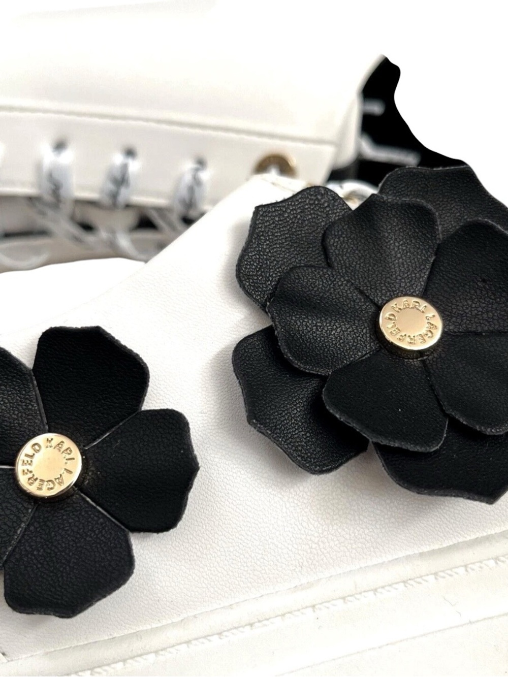Karl Lagerfeld Paris White Floral Embellished Platform Sneakers NWOB Sz 8.5 - Picture 4 of 5